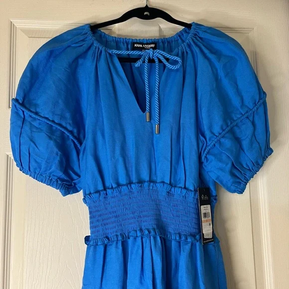 Karl Lagerfeld NWT Women’s tie- neck smock waist dress size 2 - Picture 13 of 15